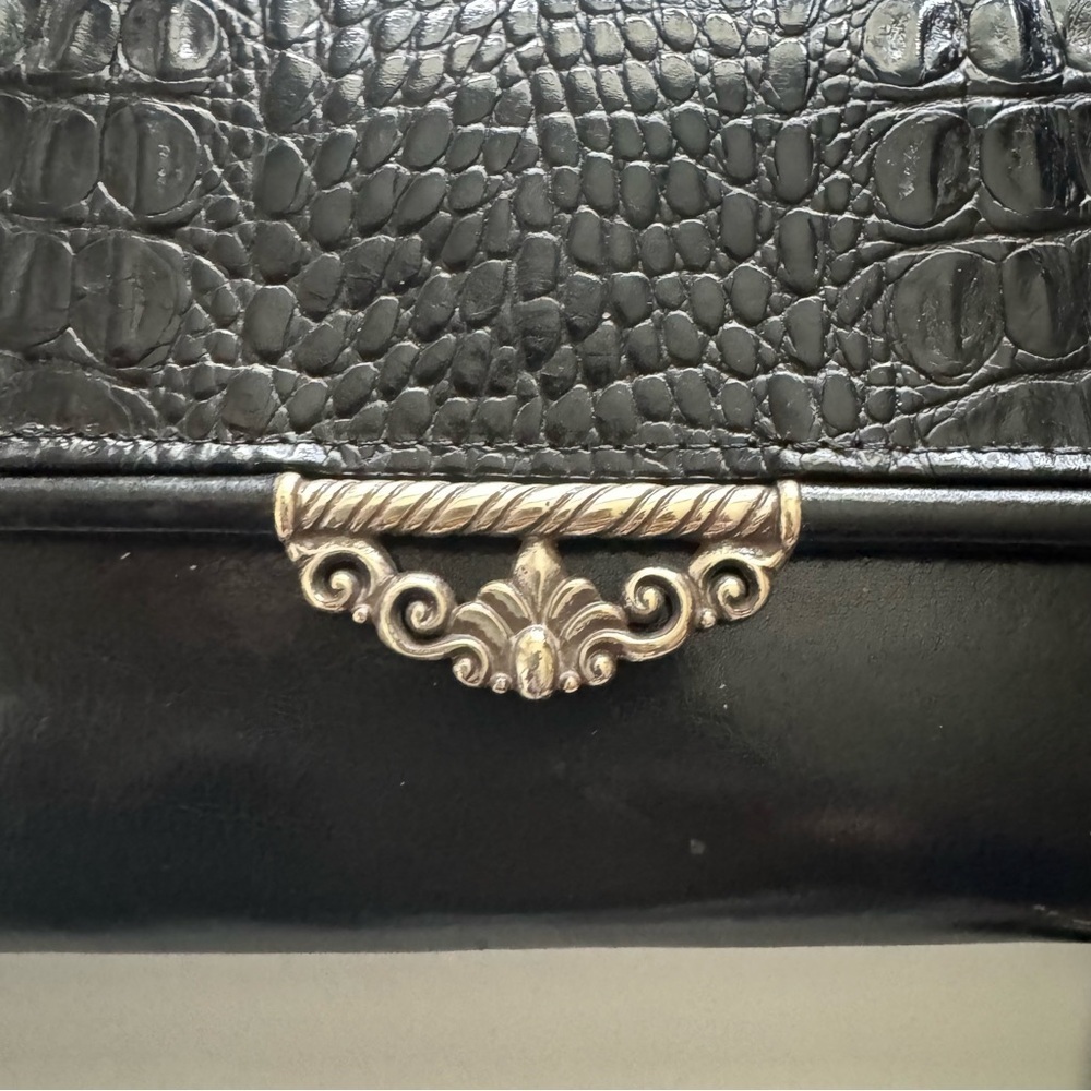 Vintage Brighton Black Croc-Embossed Leather Convertible Crossbody Clutch Wallet - Picture 2 of 11